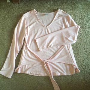 Pink V neck Sweatshirt with tie